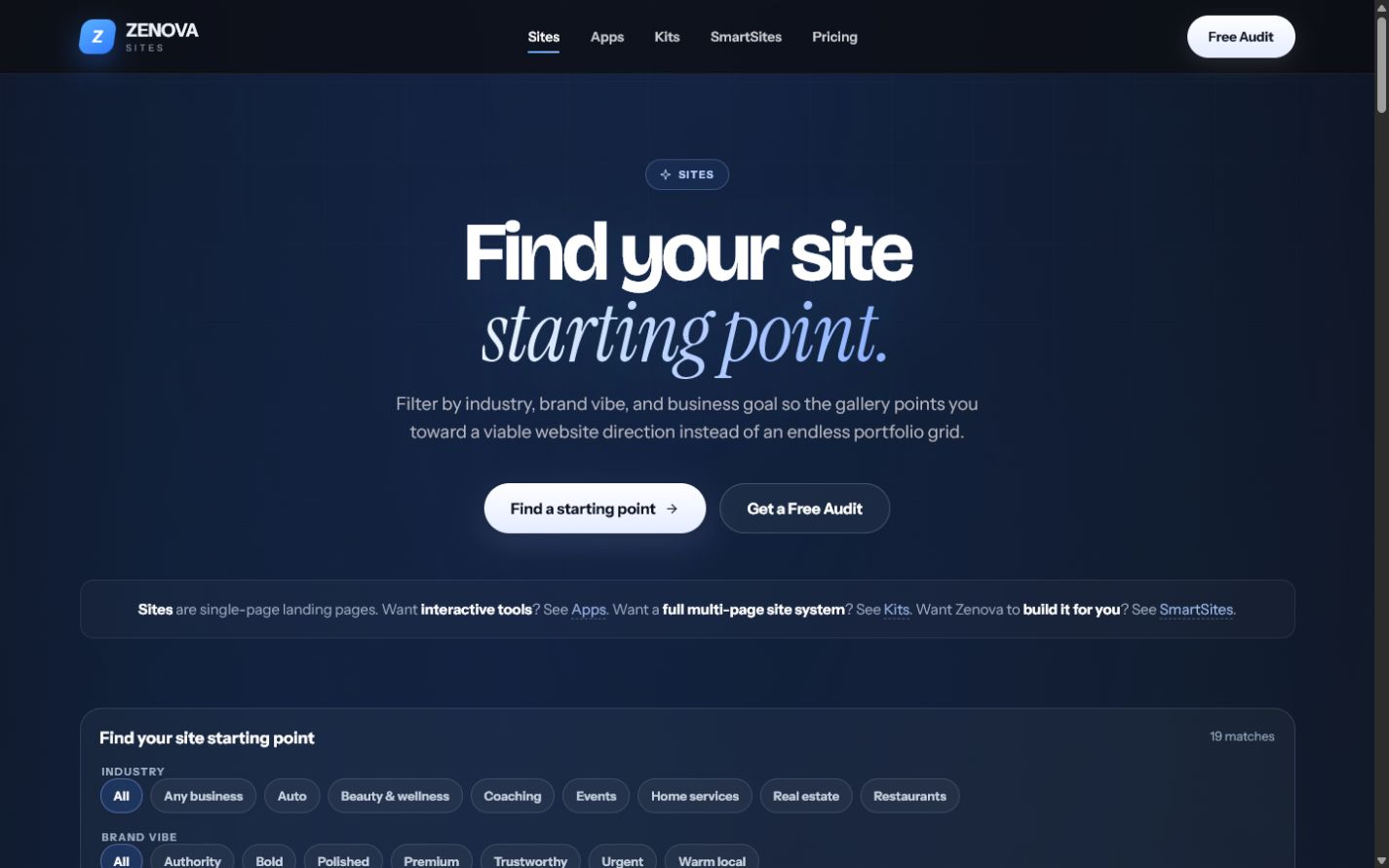 Zenova Sites starting-point gallery