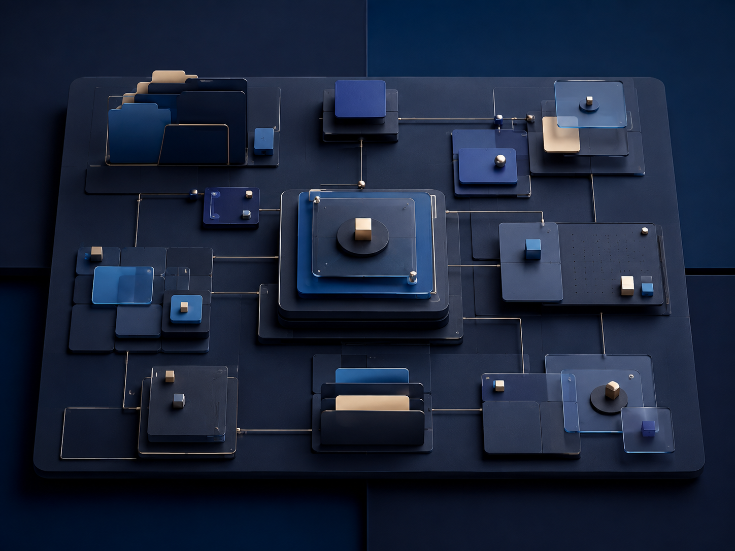 Abstract connected operating board representing organized internal work